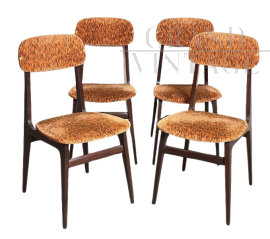 Set of 4 vintage chairs in teak wood and melange brown - lobster velvet