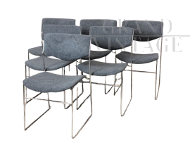 Set of 6 Bonomia chairs in gray fabric, Italy 1970s