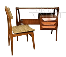 Vittorio Dassi style desk and chair set in mahogany and teak