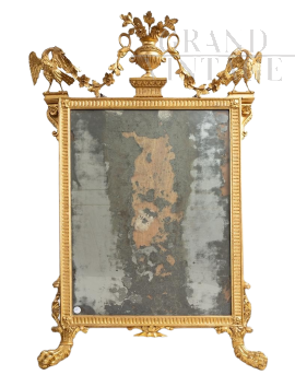 Antique Louis XVI mirror from the 18th century in gilded and carved wood