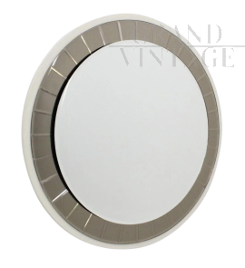 Mid-century round mirror with beveled smoked glass frame, Italy 1950s