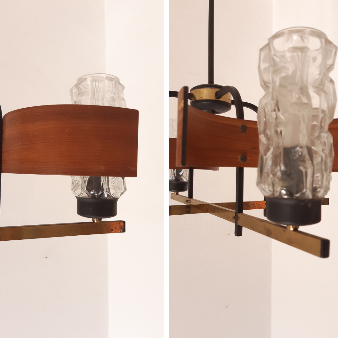 Lampadario Stile Stilnovo Anni In Legno Curvato E Ottone Grand Vintage