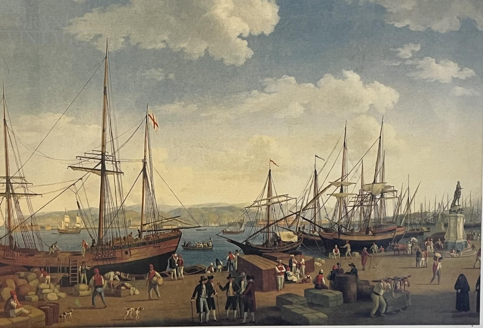 Color print with a view of the port of Messina in the 18th century