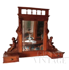 Antique upstand for a chest of drawers with mirror and drawers