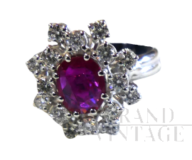 White gold ring with ruby ​​and diamonds