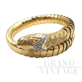 Vintage yellow gold snake bracelet with diamonds