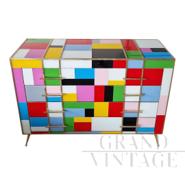 Dresser with 4 drawers in multicolored mosaic glass   