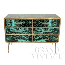 Wooden dresser covered in green malachite effect glass