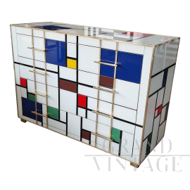Mondrian style multicolored Murano glass dresser with 4 drawers