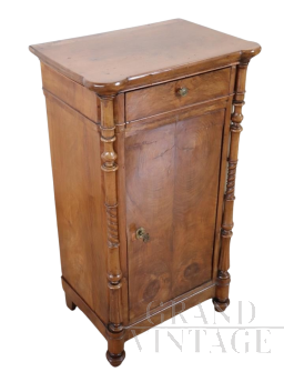 Antique Louis Philippe bedside table or cabinet with turned columns