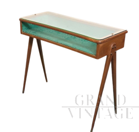 Vintage console in beech with glass container top