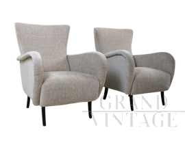 Pair of mid-century Italian dove gray velvet armchairs, 1950s