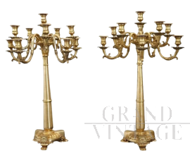 Pair of antique gilded bronze candelabra from the 19th century          