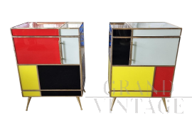 Pair of bedside tables in wood and glass in four colours
