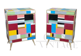 Pair of multicolored Murano glass bedside tables