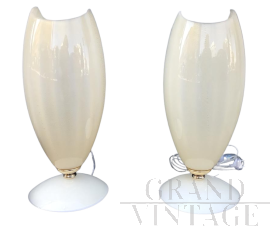 Pair of vintage white glass and brass table lamps, 1970s