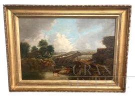 Antique painting with landscape from the English school, 19th century
