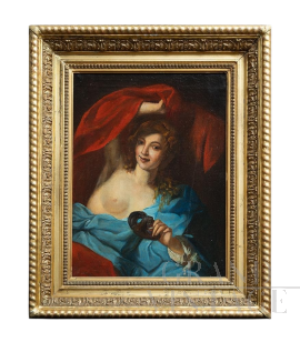 Antique Venetian painting depicting a noblewoman with a mask