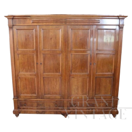 Large antique 4-door walnut wardrobe from the 19th century
