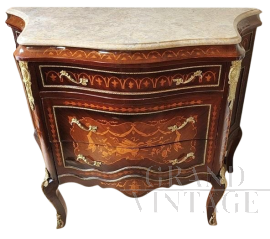 Small commode chest of drawers in Louis XIV style with inlays and bronzes