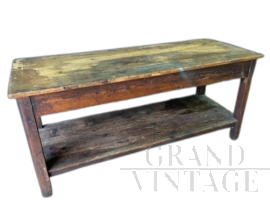 Large antique larch workbench table