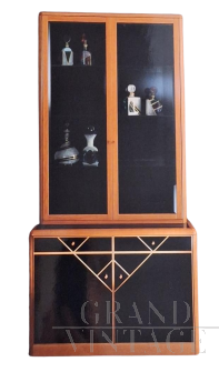 Vintage Torrigiani display bookcase in walnut and black crystal, 1990s