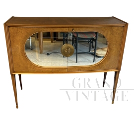 1950s bar cabinet in briarwood and mirror