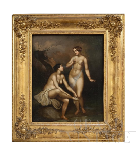 Bathing nymphs - antique painting from the French Napoleon III era
