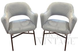 Mid century Italian armchairs in pastel blue velvet