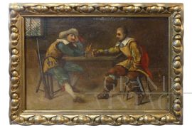 Hunters in the Tavern - Antique painting from the end of the 19th century