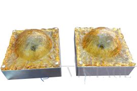 Pair of 70's wall lights in yellow ocher glass