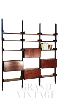 3-module rosewood bookcase, 1970s, Sormani company