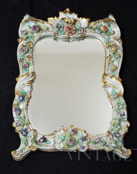 Antique mirror in polychrome Capodimonte porcelain