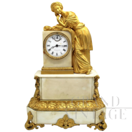 ANTIQUE PENDULUM CLOCK LOUIS PHILIPPE IN GILDED BRONZE AND MARBLE - 1800s