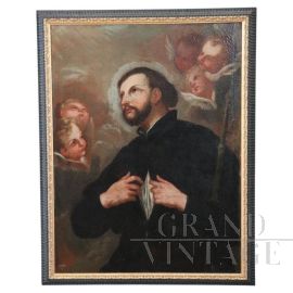 Antique painting with Saint Francis Xavier, oil on canvas, mid 18th century