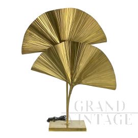 Polished brass ginkgo leaf table lamp, 20th century