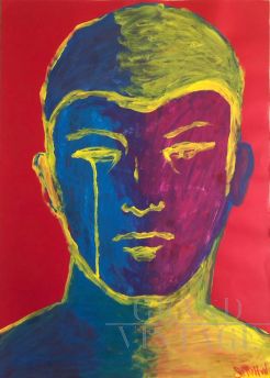 Crying boy in 1977 - painting by Salvo Pillitteri oil and tempera on cardboard