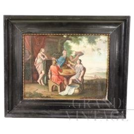 Antique painting with biblical scene, oil on wood from the early 19th century