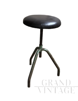 Industrial stool with leather seat