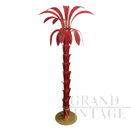 Palm tree-shaped floor lamp in red Murano glass