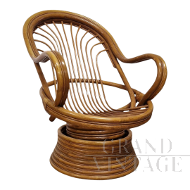 Vintage tilting and swivel armchair in bamboo and rattan