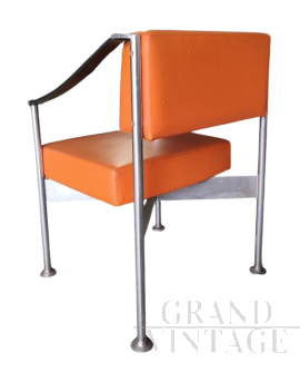 Vintage design armchair in steel and orange skai, 1970s
