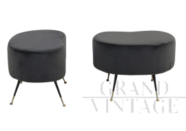 Vintage gray velvet ottoman, 1970s