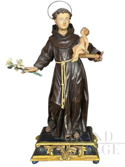 ANTIQUE WOODEN STATUE, ST. ANTHONY, 18TH CENTURY