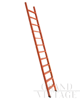 Vintage ladder in orange lacquered wood with a height of 3 meters       