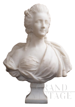 Antique bust sculpture of Marie Antoinette in statuary white marble