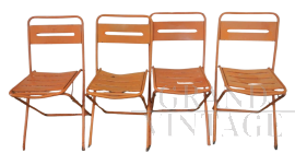 Set of 4 orange iron garden chairs, 1970s