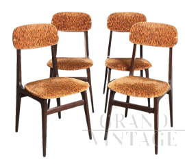 Set of 4 vintage chairs in teak wood and melange brown - lobster velvet