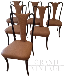 Set of 6 vintage 1950s rosewood and brown leather dining chairs