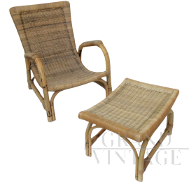 Bamboo armchair and stool set, 1960s